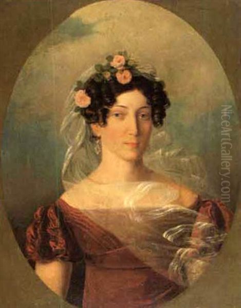 Portrat Einer Jungen Frau Mit Rosen Im Haar Oil Painting by Friedrich Johann Gottlieb (Franz) Lieder