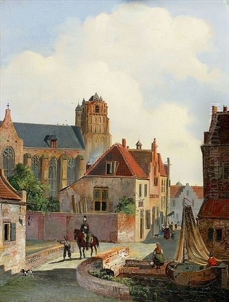 Stadtansicht Mit Reiter Oil Painting by Johannes van Liefland