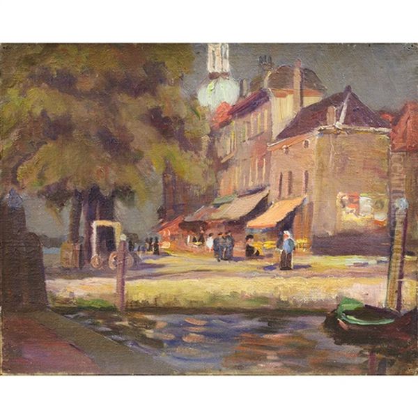 Busy Street Scene Oil Painting by Ulvi Liegi (Luigi Levi)