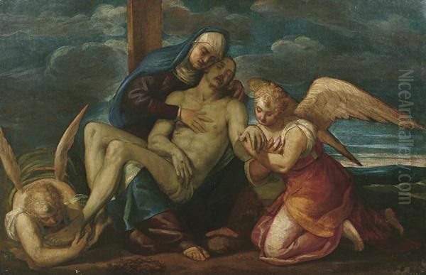 Pieta Di Cristo E Due Angeli Oil Painting by Alvise Benfatto