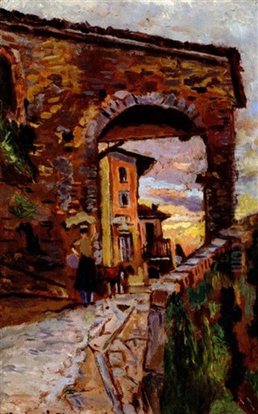 Porta Macchiaia A Barga Oil Painting by Ulvi Liegi (Luigi Levi)