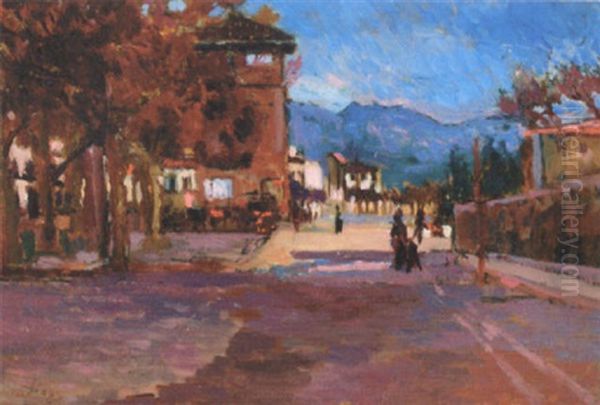 A Street Scene Oil Painting by Ulvi Liegi (Luigi Levi)