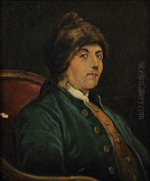 Portrait Of Benjamin Franklin With Fur Cap Oil Painting by Jean Auguste Edouard Lienard