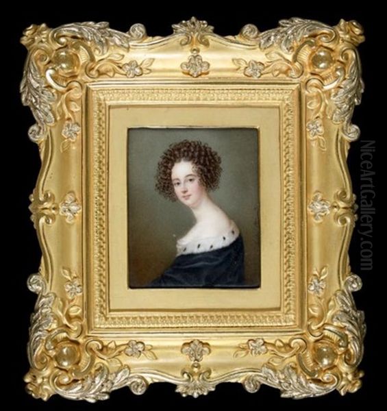 Portrait De Jeune Femme En Robe Noire Bordee D'hermine Oil Painting by Sophie Lienard