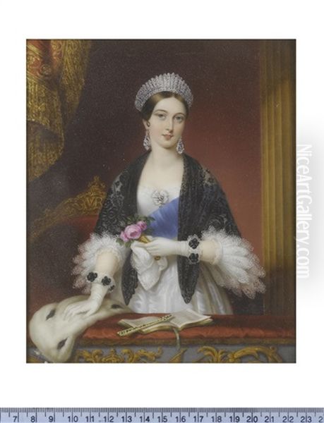 Queen Victoria (1819-1901), Queen Of Great Britain And Ireland (1837-1901), Standing In The Royal Box At The Drury Lane Theatre, Wearing White Dress Oil Painting by Sophie Lienard