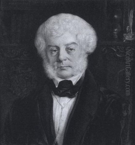 Michael Jones Esq., Wearing Black Coat, White Chemise And Black Stock, A Bookshelf And Fireplace Behind Oil Painting by Sophie Lienard