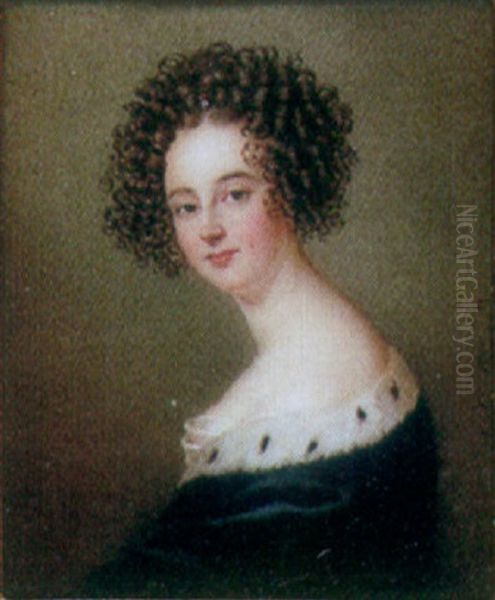 Portrait Of A Lady Of The Fitzherbert Family, In Ermine-trimmed Black Robes, Her Brown Hair Tightly Curled Oil Painting by Sophie Lienard