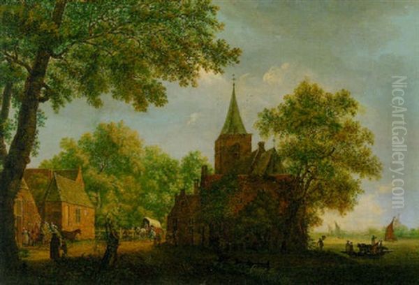 Hollandische Kirche Und Kapelle Am Wasser Oil Painting by Pieter Jan van Liender