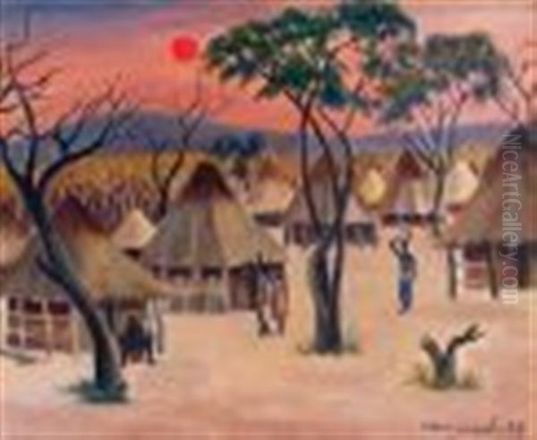 Congolese Village Oil Painting by Maurice Charles-Marie Liepvre