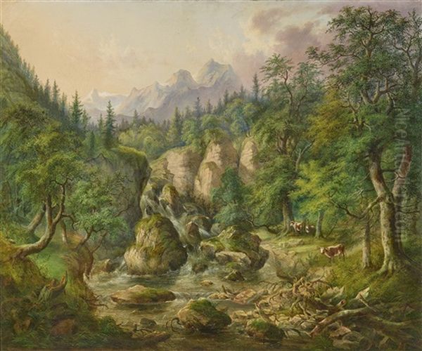 Gebirgslandschaft Mit Blick Auf Watzmann Und Schonfeldspitze Oil Painting by Adolf Heinrich Lier