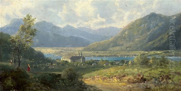 Blick Auf Das Benediktinerkloster Am Tegernsee Oil Painting by Adolf Heinrich Lier