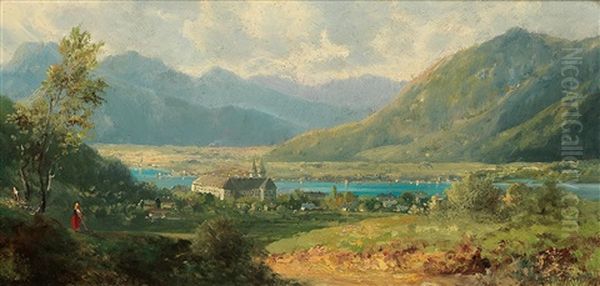 View Of The Benedictine Monastery On The Tegernsee Oil Painting by Adolf Heinrich Lier