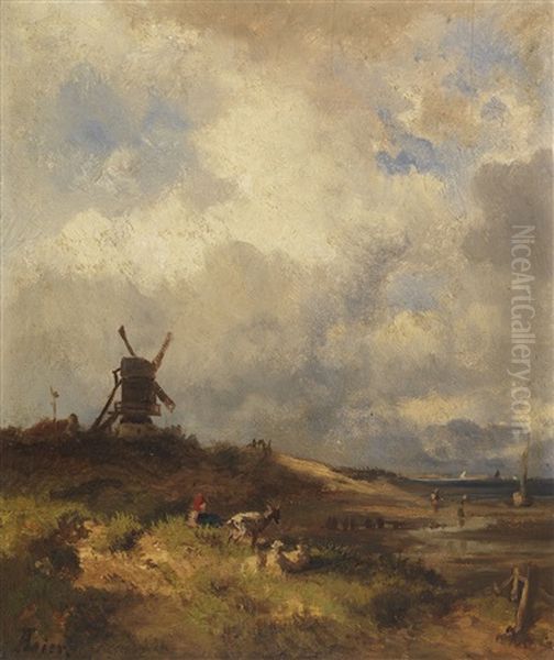 Kustenlandschaft Mit Windmuhle by Adolf Heinrich Lier