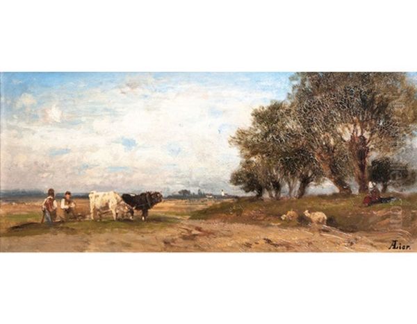 Landschaft Mit Ochsengespann Oil Painting by Adolf Heinrich Lier