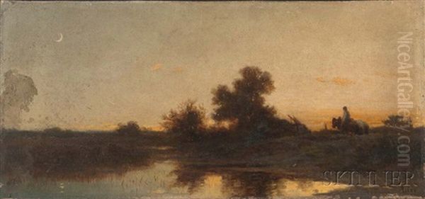 Ploughman Heading Home At Twilight Oil Painting by Adolf Heinrich Lier