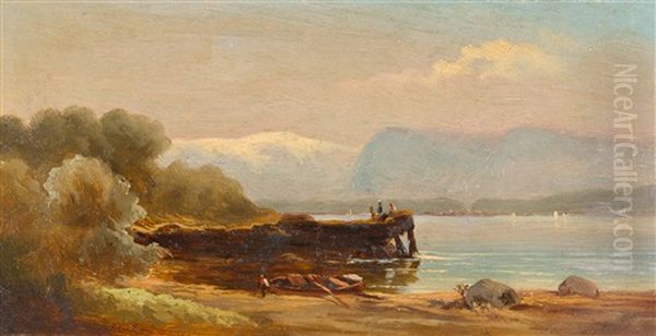 Der Chiemsee Mit Blick Auf Die Herreninsel Oil Painting by Adolf Heinrich Lier