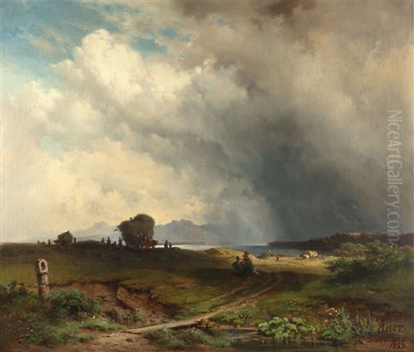 Landschaft Mit Heuernte Oil Painting by Adolf Heinrich Lier