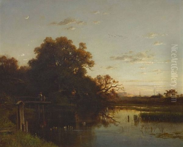 Abendstimmung Am Seeufer Oil Painting by Adolf Heinrich Lier