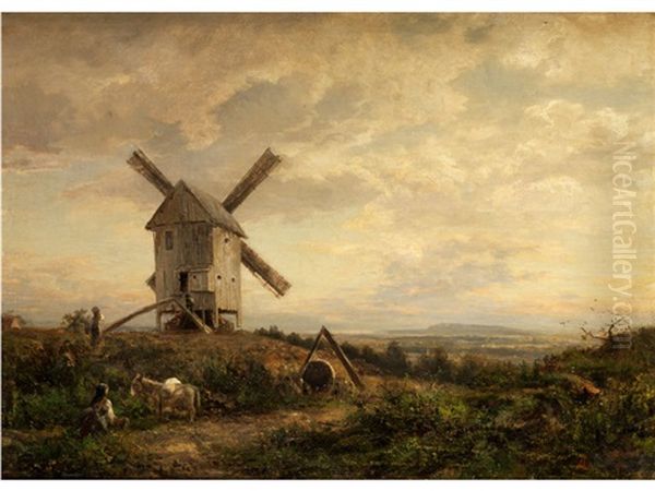 Landschaft Mit Windmuhle Oil Painting by Adolf Heinrich Lier