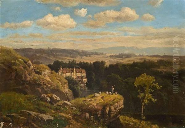 Felsige Landschaft Mit Einer Klosteranlage Oil Painting by Adolf Heinrich Lier