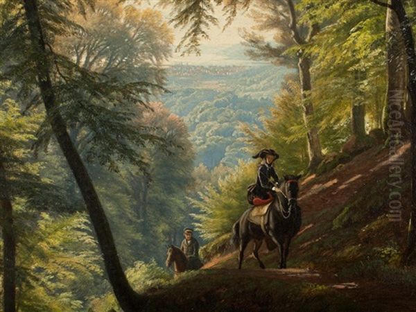 Summer Horseback Ride Oil Painting by Adolf Heinrich Lier