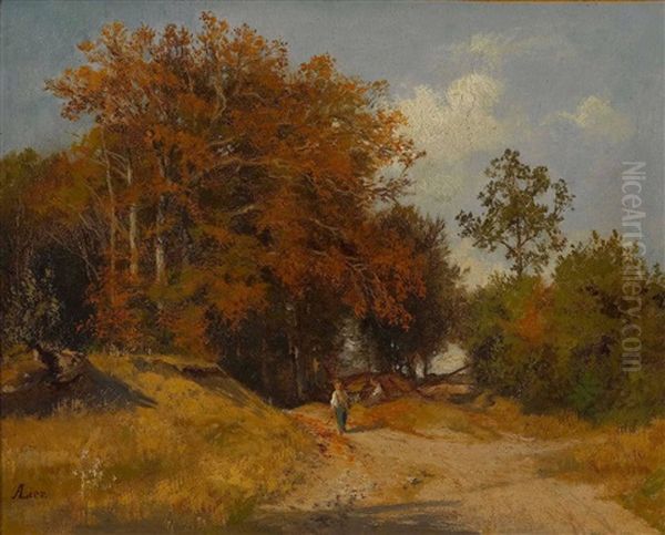 Waldweg Im Herbst Bei Kempfenhausen Oil Painting by Adolf Heinrich Lier