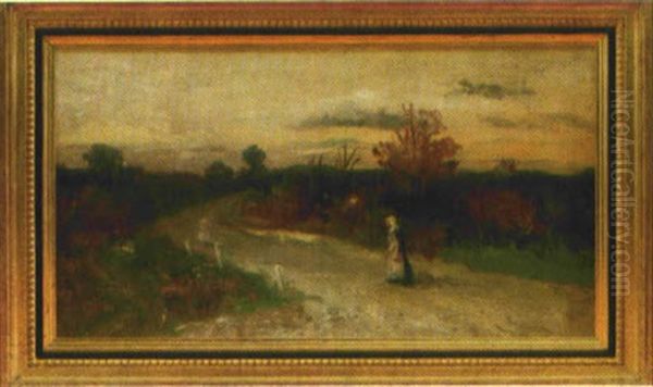 Bauerin Und Kleines Madchen Gehen Auf Einem Landweg Spazieren Oil Painting by Adolf Heinrich Lier