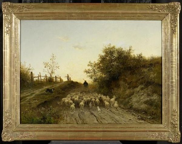 Hirten Mit Schafherde Oil Painting by Adolf Heinrich Lier