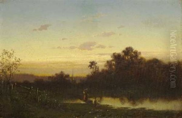 Dorflandschaft Im Abendlicht Oil Painting by Adolf Heinrich Lier