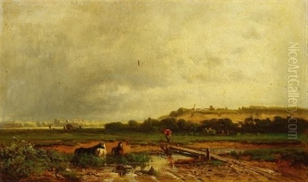 Motiv Aus Der Nahe Von Munchen - Regenstimmung Oil Painting by Adolf Heinrich Lier