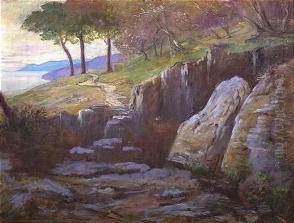 Baumbewachsene Kustenlandschaft Oil Painting by Adolf Heinrich Lier