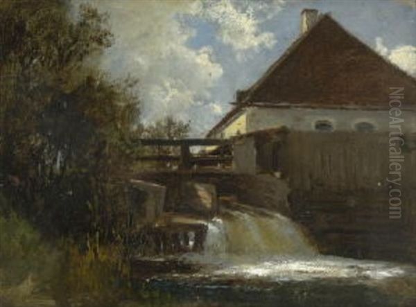 An Der Schleuse Oil Painting by Adolf Heinrich Lier