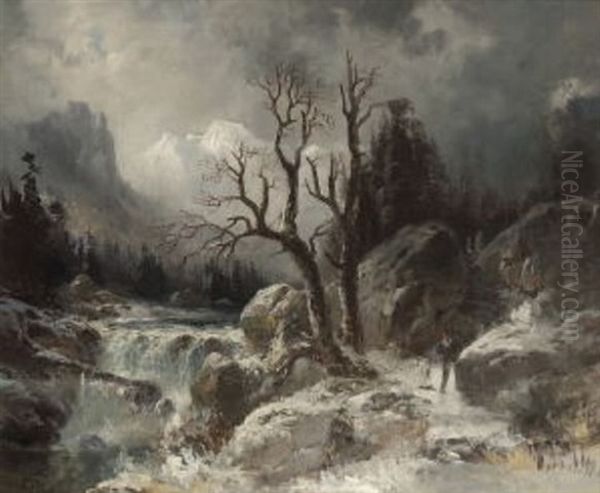 Winterliche Gebirgslandschaft Oil Painting by Adolf Heinrich Lier