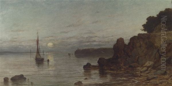 Sunset Over Scottish Coast Oil Painting by Adolf Heinrich Lier