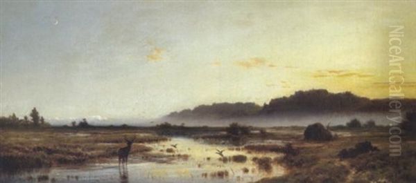 Sonnenuntergang Im Dachauer Moor Oil Painting by Adolf Heinrich Lier