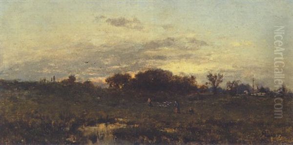 Sommerlandschaft Bei Abendstimmung Oil Painting by Adolf Heinrich Lier