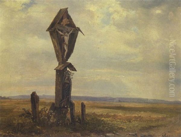 Feldkreuz - Abendstimmung Oil Painting by Adolf Heinrich Lier