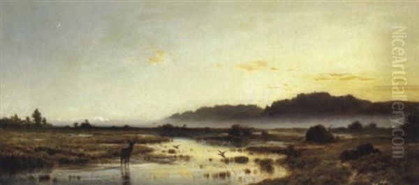 Sonnenuntergang Im Dachauer Moor Oil Painting by Adolf Heinrich Lier