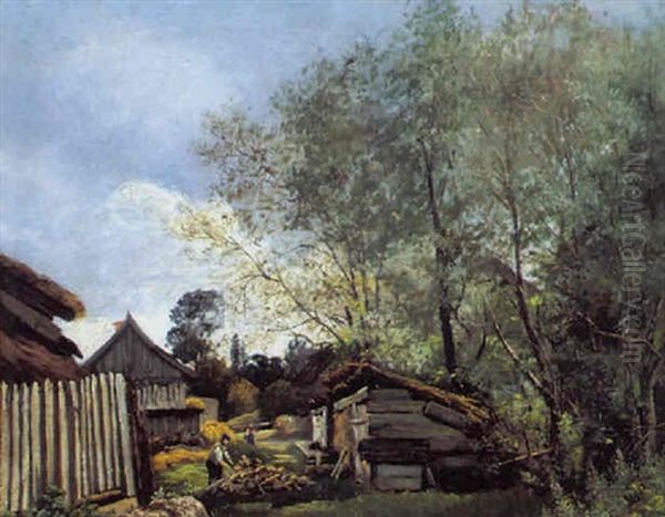 Bauernhof Holzhacker Oil Painting by Adolf Heinrich Lier