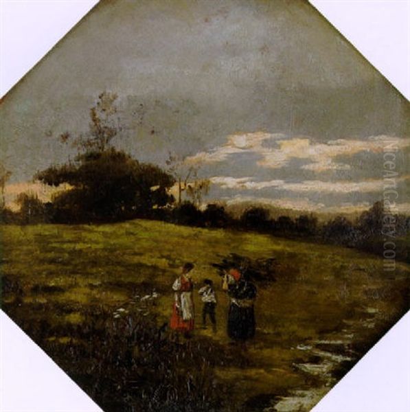 Begegnung Auf Der Wiese Oil Painting by Adolf Heinrich Lier