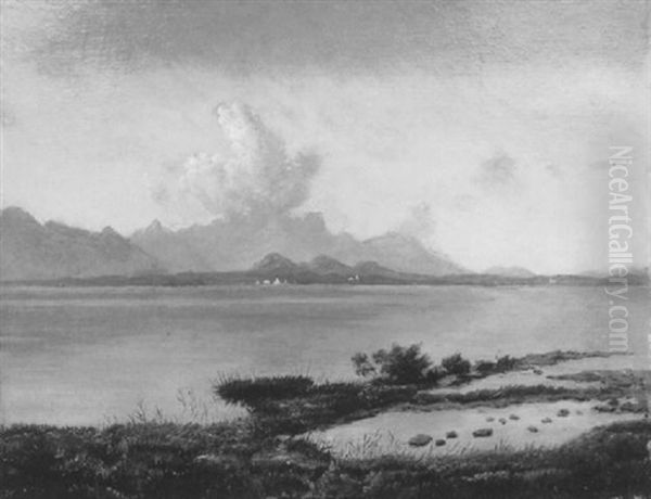 Blick Uber Den Chiemsee Auf Die Alpen Oil Painting by Adolf Heinrich Lier