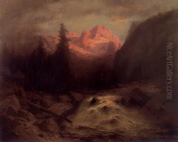 Der Dachstein Bei Abendbeleuchtung Oil Painting by Adolf Heinrich Lier