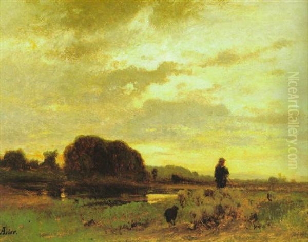 Abendstimmung (im Dachauer Moos?) Oil Painting by Adolf Heinrich Lier