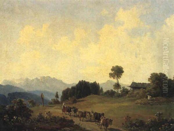 Auf Der Alm Oil Painting by Adolf Heinrich Lier