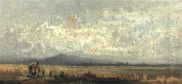 Landschaft Mit Heuwagen Oil Painting by Adolf Heinrich Lier