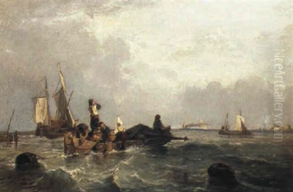 Boats At Sea Oil Painting by Adolf Heinrich Lier