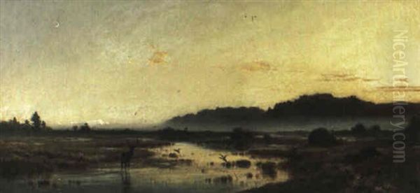 Bayrisches Hochmoor In Der Abenddammerung Oil Painting by Adolf Heinrich Lier