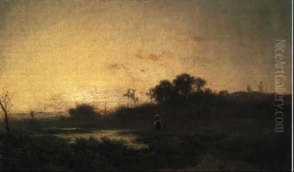 Moorlandschaft In Der Abendsonne Oil Painting by Adolf Heinrich Lier