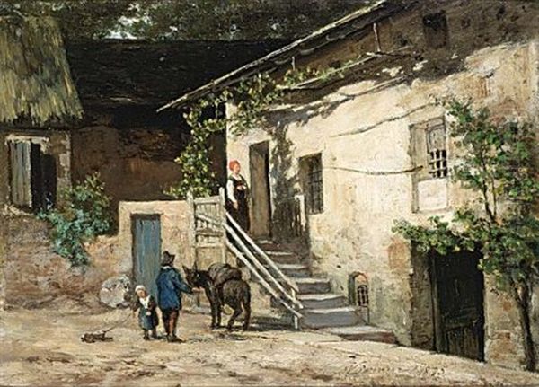 Travellers Near A House Oil Painting by Martinus Wilhelminus Liernur