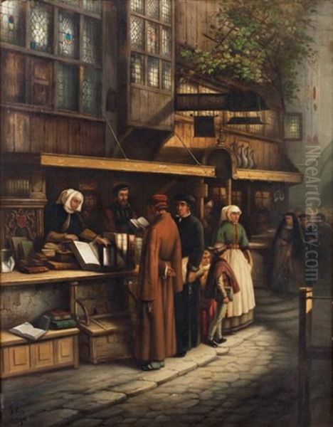 La Marchande De Livres Oil Painting by Josef Hendrik Hubert Lies